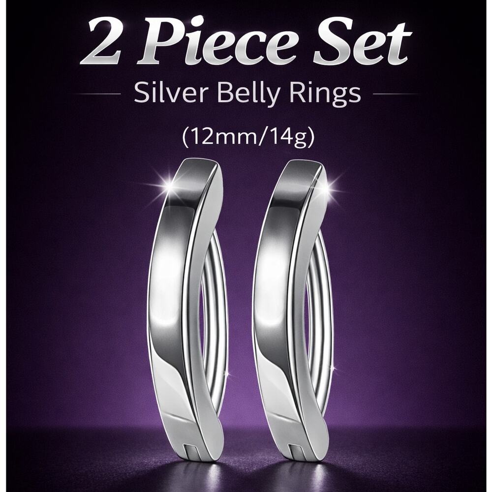 2 Pcs Silver 12mm Hypo Reverse Curve Clicker Belly Button Navel Rings 14g